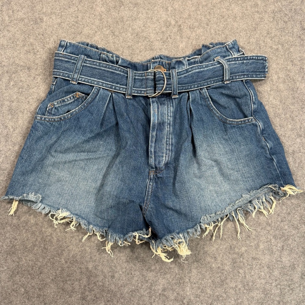 Free People Washed Blue Paperbag Denim Shorts with Belt